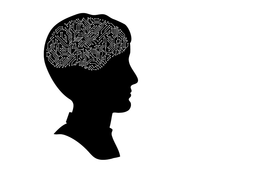 Human head with computer brain