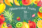 Watercolor tropical fruits.