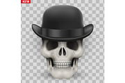 Human skull with hat bowler