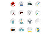 Veterinary icons set, flat style