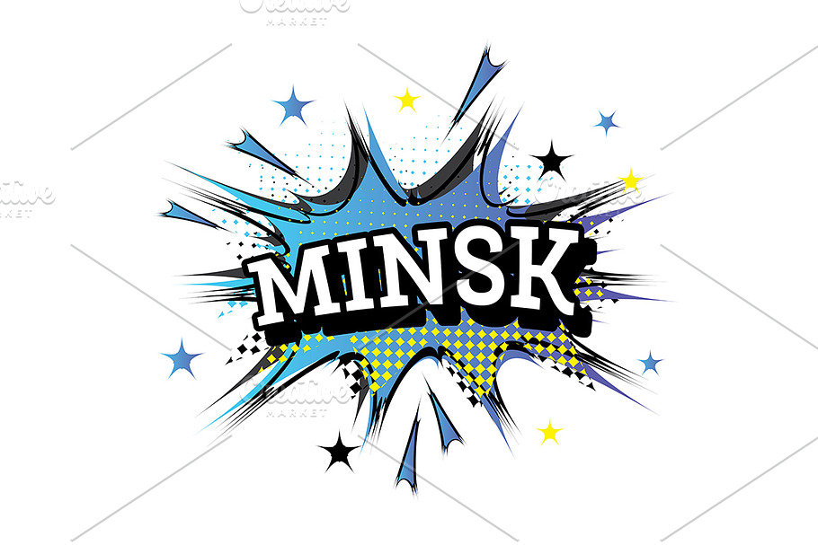 Minsk Comic Text in Pop Art Style. 