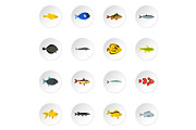 Fish icons set, flat style