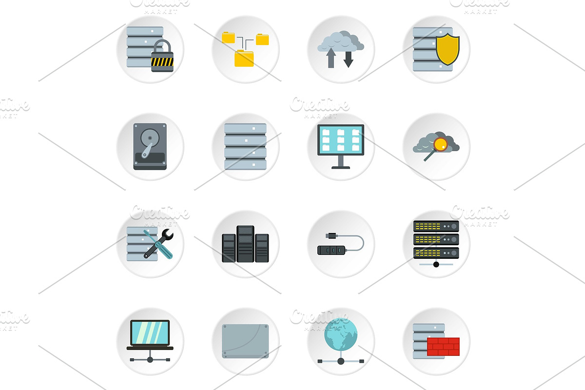 Database icons set, flat style in Illustrations - product preview 8