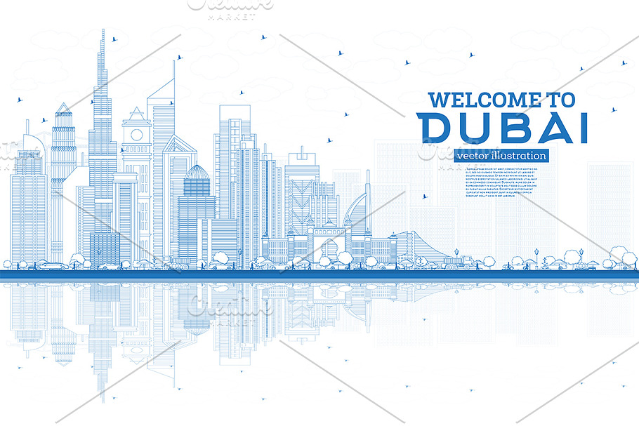 Outline Welcome to Dubai UAE Skyline