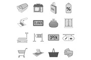 Supermarket icons set, gray