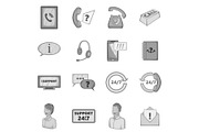 Support service icons set, gray