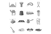 Turkey icons set, gray monochrome