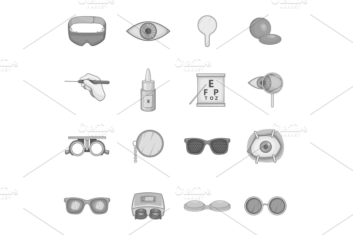Ophthalmology icons set, gray in Objects - product preview 8