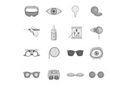 Ophthalmology icons set, gray