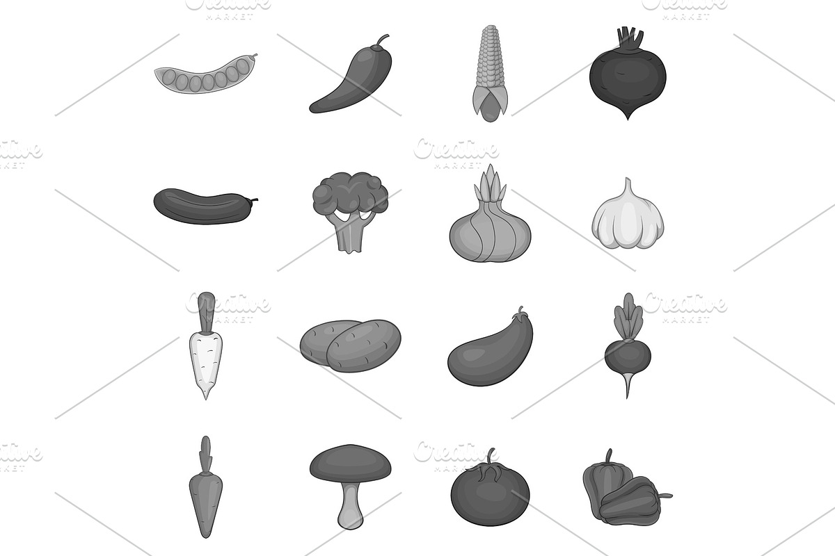 Vegetable icons set, gray monochrome in Illustrations - product preview 8