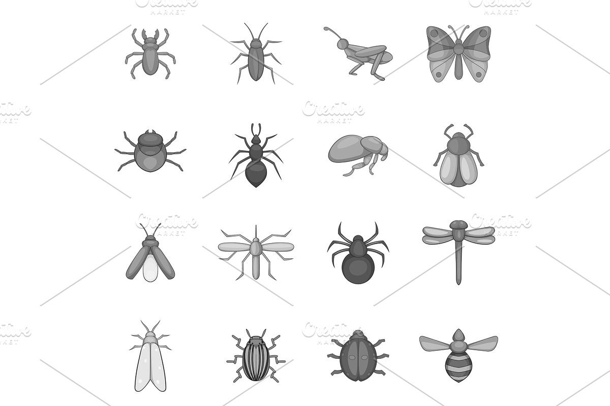 Insect icons set, gray monochrome in Illustrations - product preview 8