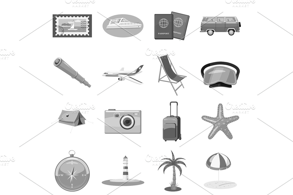 Beach holiday icons set, gray in Objects - product preview 8