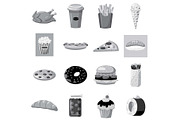 Fast food icons set, gray monochrome