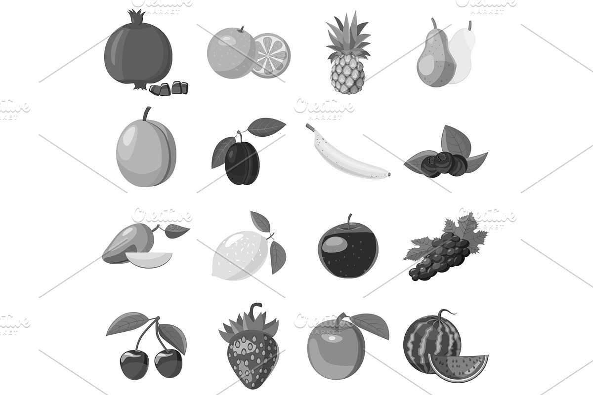 Fruit icons set, gray monochrome in Illustrations - product preview 8