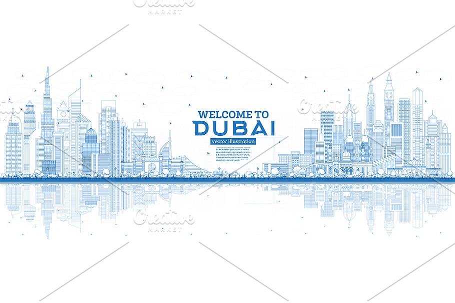Outline Welcome to Dubai UAE Skyline in Illustrations - product preview 8