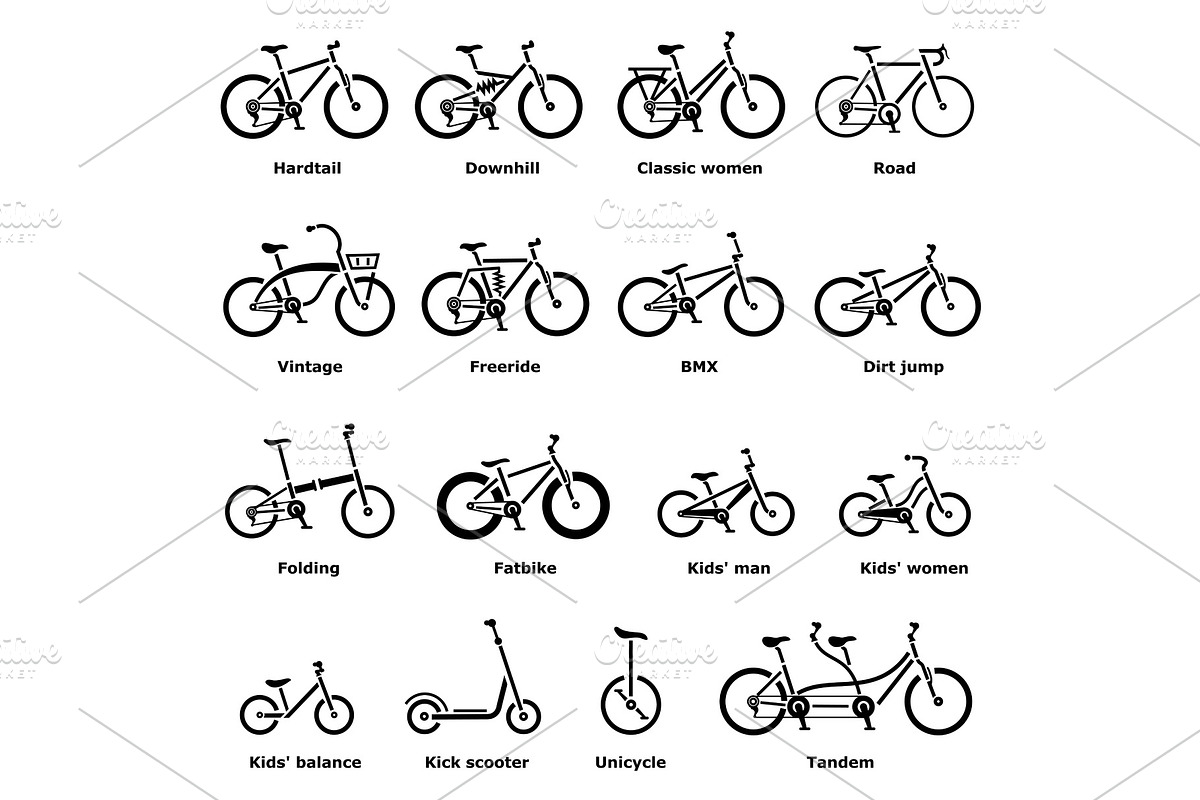 Bicycle types icons set, simple in Illustrations - product preview 8
