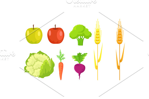 Apple, Broccoli, Cauliflower, Carrot