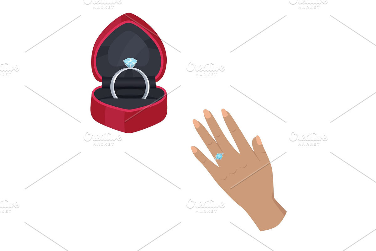 Engagement Ring in Box and on Hand in Objects - product preview 8