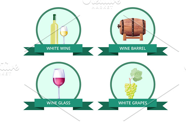 White Wine and Barrel, Glass Vector