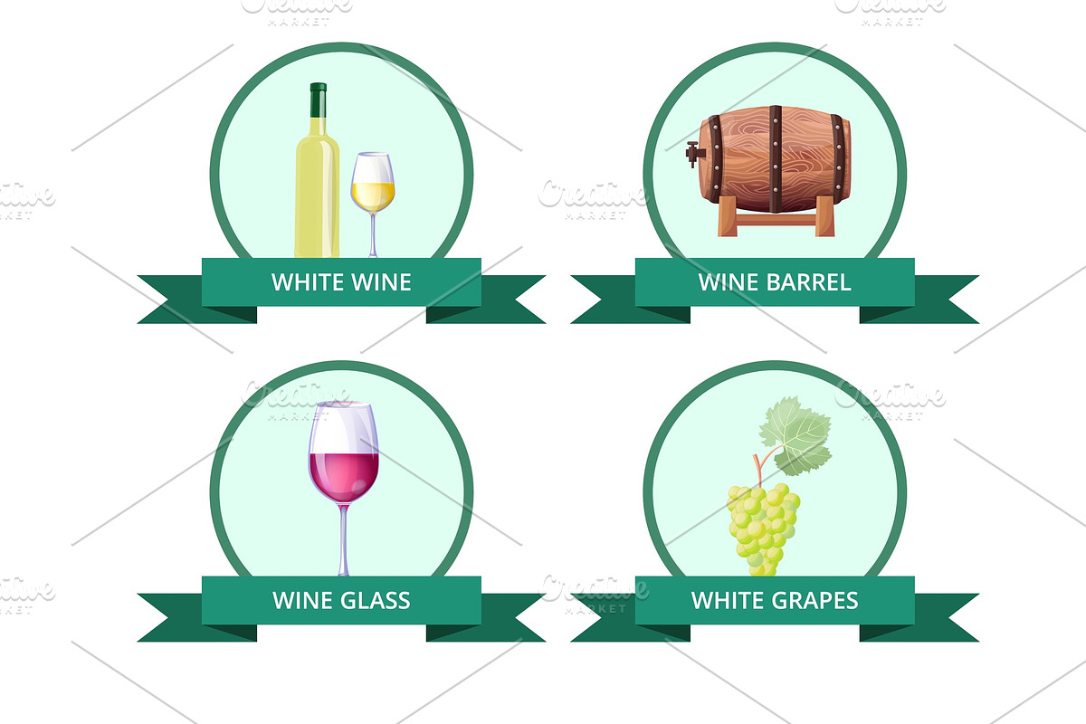 White Wine and Barrel, Glass Vector in Illustrations - product preview 8