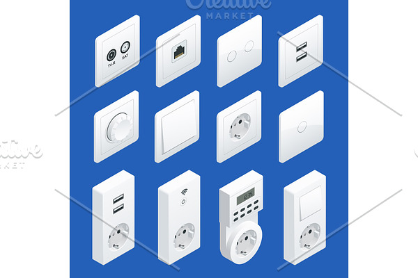 Isometric Switches and Sockets set