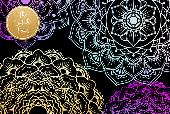 Mandala Clipart in Blue & Gold in Illustrations - product preview 1