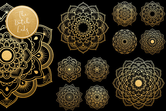 Mandala Clipart in Blue & Gold in Illustrations - product preview 2