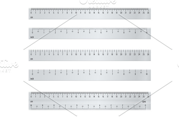Inch and metric rulers. Centimeters