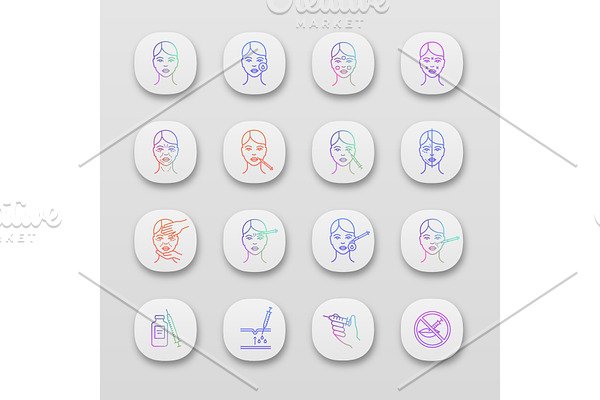 Neurotoxin injection app icons set