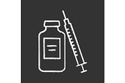 Medicine vial and syringe chalk icon