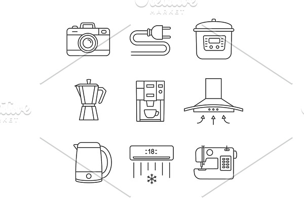 Appliance linear icons set
