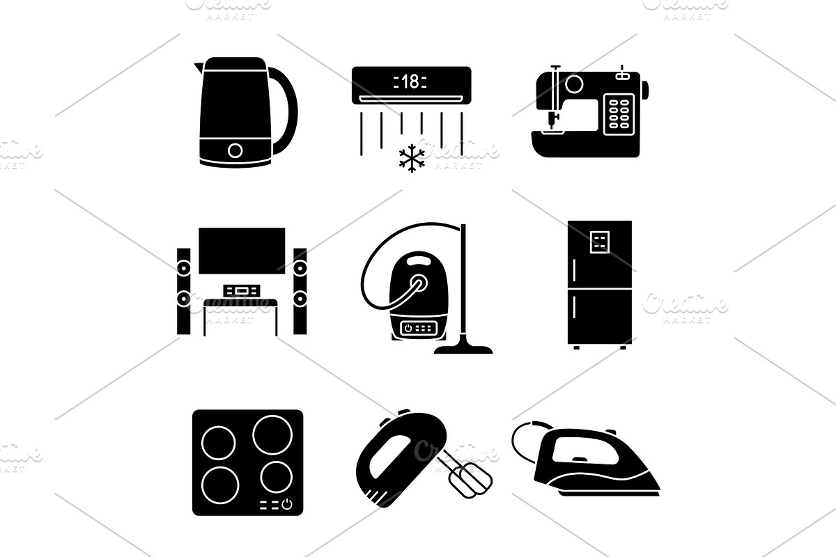 Household appliance glyph icons set in Icons - product preview 8