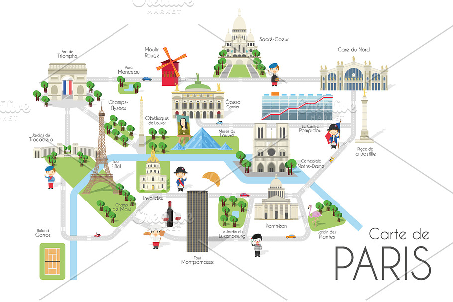 Cartoon map of Paris