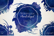 Watercolor Floral Shaped Navy Tags