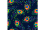 Peacock feathers seamless pattern.