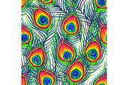 Peacock feathers seamless pattern.