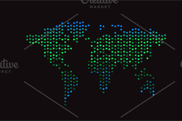 World map halftone neon color green 