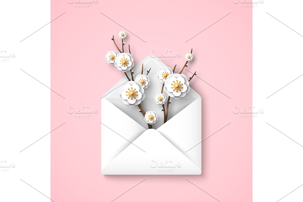Envelope with spring branches in Illustrations - product preview 8