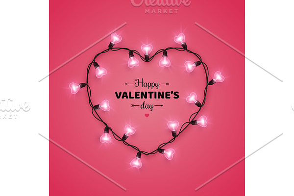 Valentines day card with light bulbs