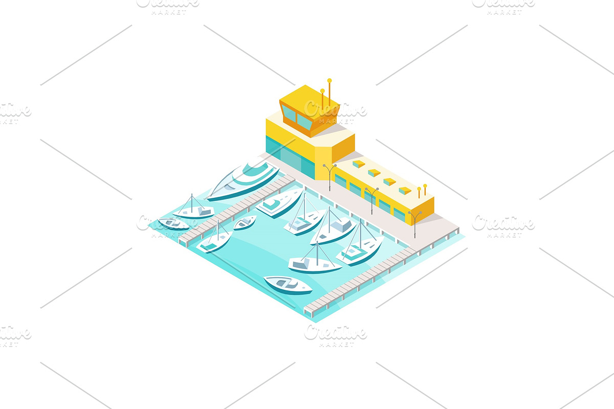 Harbor sea boats and yacht pier. in Illustrations - product preview 8