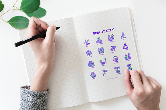 Smart City | 16 Thin Line Icons Set in Space Icons - product preview 3