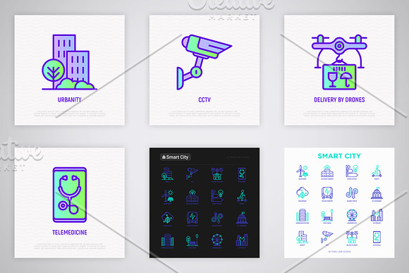 Smart City | 16 Thin Line Icons Set in Space Icons - product preview 6