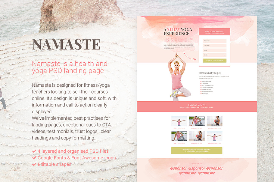Namaste - Landing page PSD template