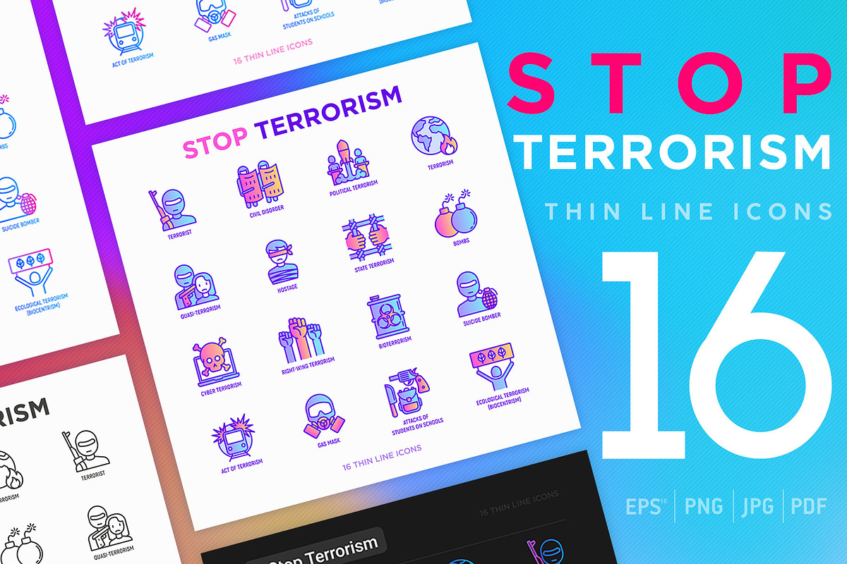 Stop Terrorism | 16 Thin Line Icons in Icons - product preview 8