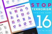 Stop Terrorism | 16 Thin Line Icons