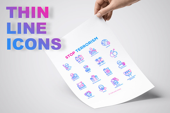Stop Terrorism | 16 Thin Line Icons in Icons - product preview 2