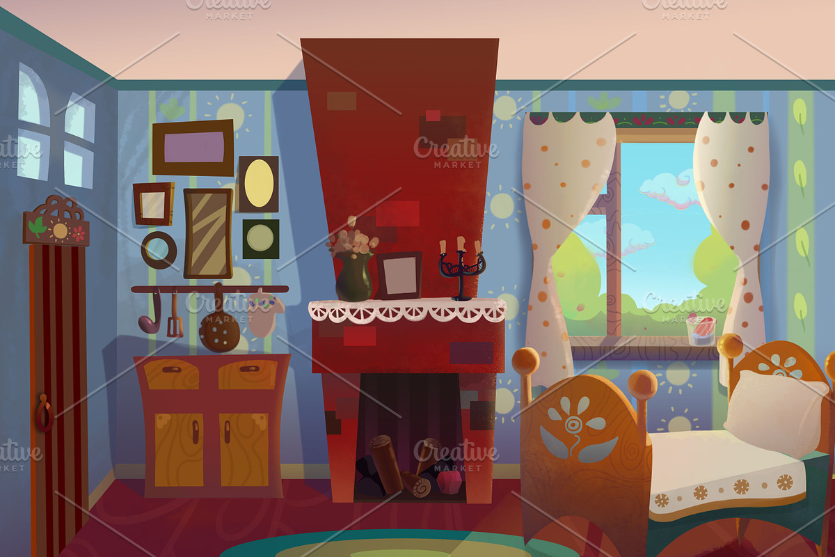 Granny's room drawn in cartoon style in Illustrations - product preview 8