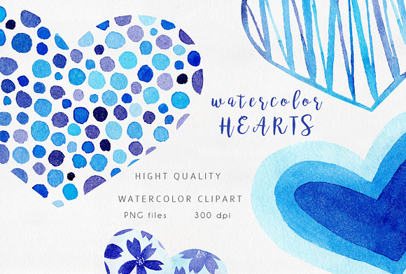 Watercolor Blue Hearts Collection in Illustrations - product preview 2