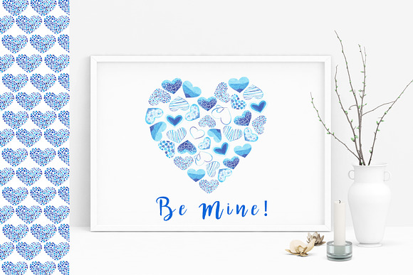Watercolor Blue Hearts Collection in Illustrations - product preview 3