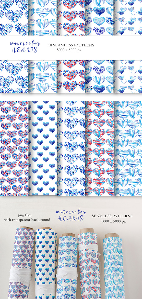 Watercolor Blue Hearts Collection in Illustrations - product preview 4